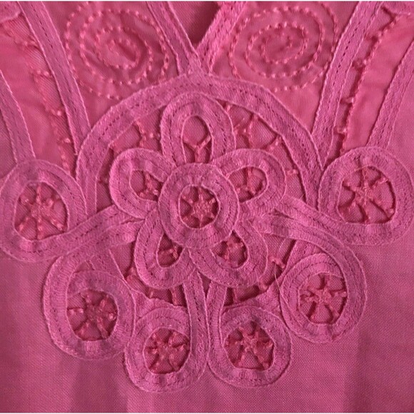 Silkland 100% Linen Embroidered Tunic Womens Sz 1X Pink V-Neck Flare Sleeve Boho - Picture 5 of 14